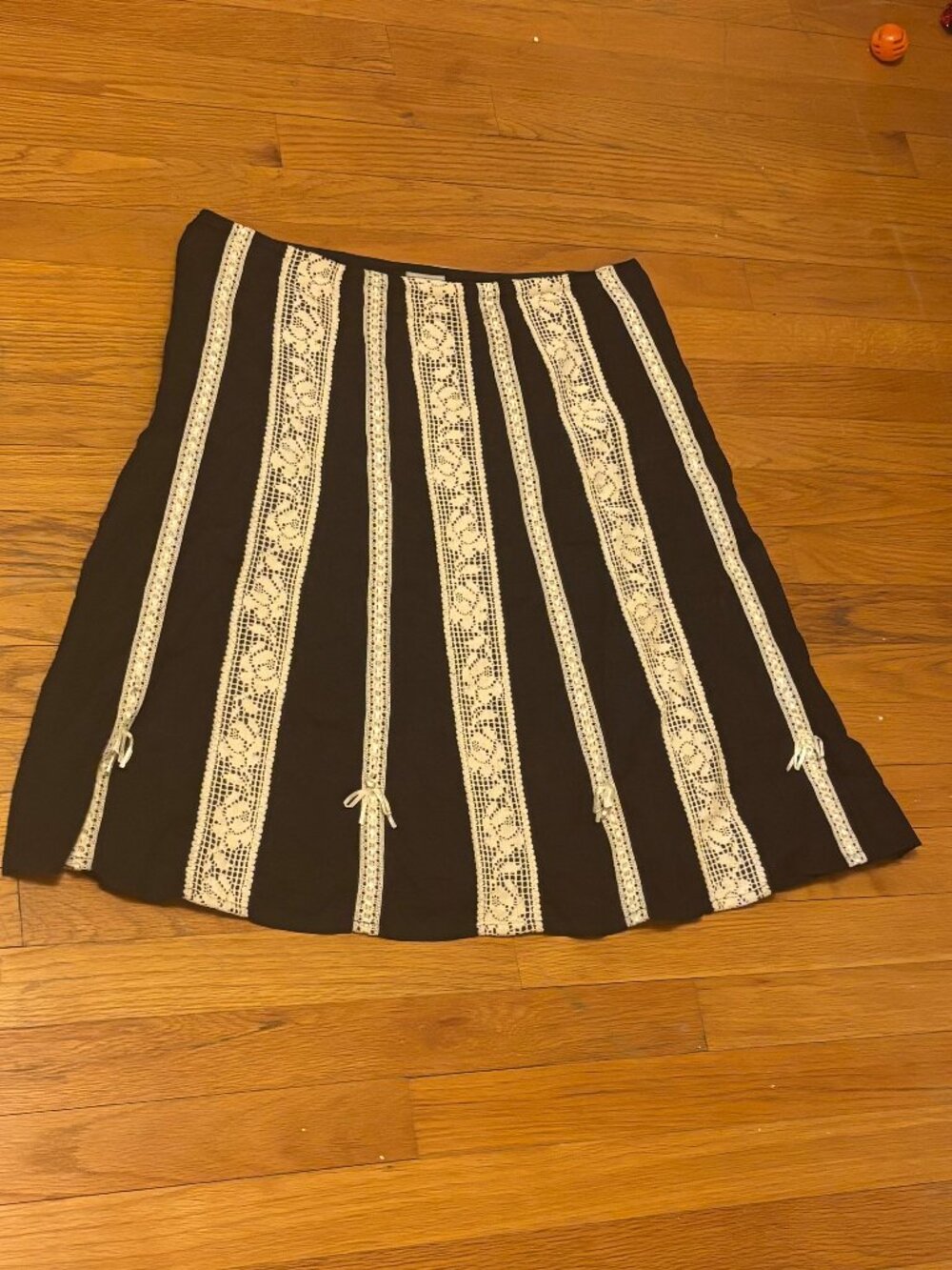 Anthropologie Odille Black with Cotton Lace & Ribbon Trim Midi Skirt - Picture 4 of 8